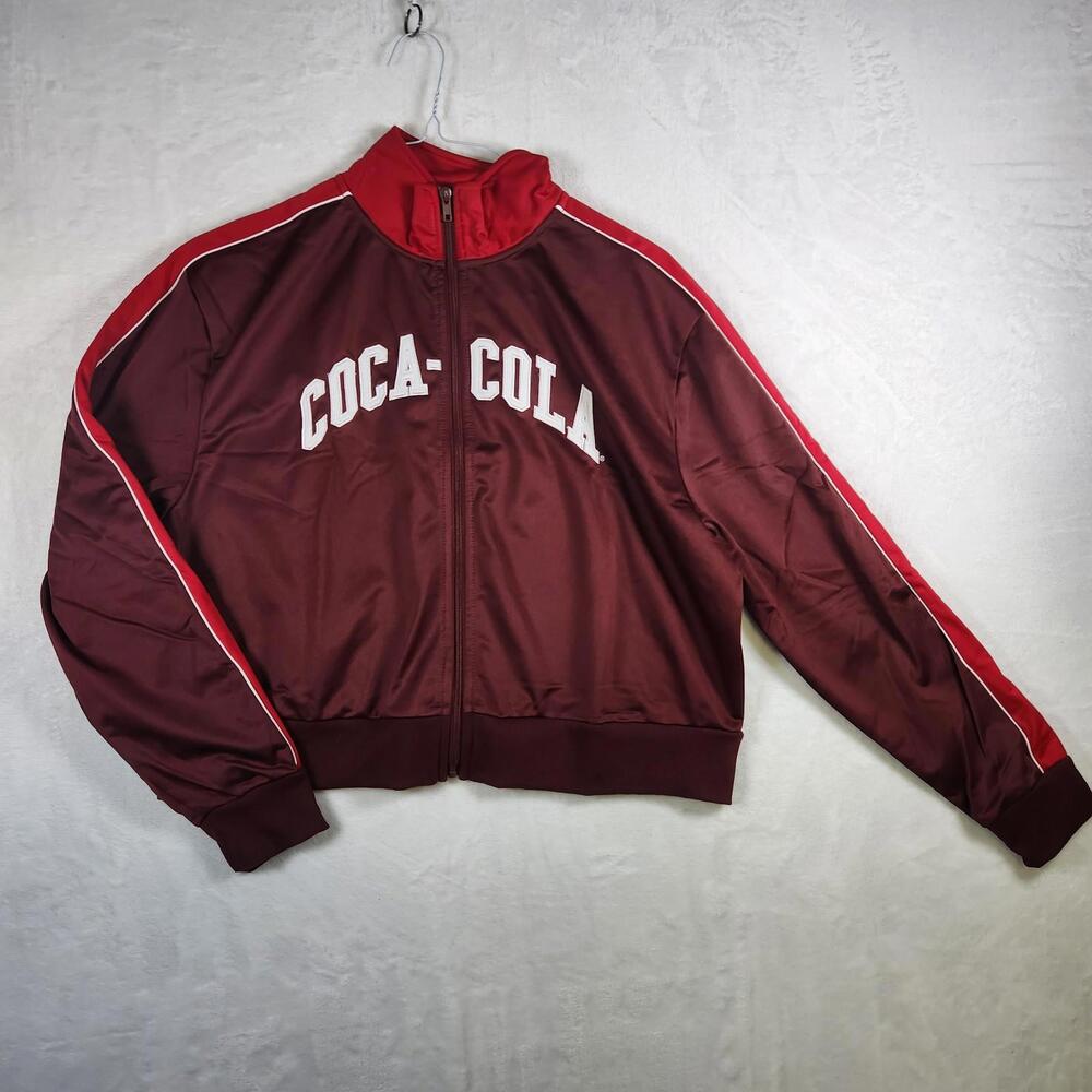 Coca Cola Women's Burgundy Zip-Front Varsity Jacket with Red Accents